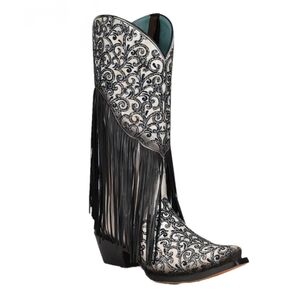 Corral Black and White Embroidered Heeled Boots